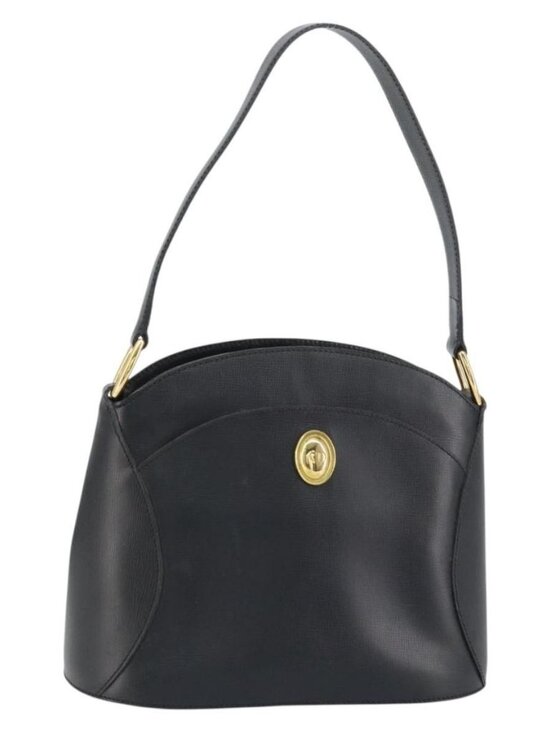 Authentic Christian Dior Shoulder Bag Leather Black Gold